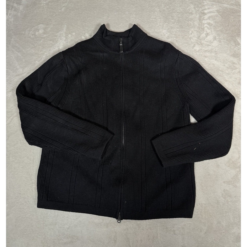 Banana Republic Men's Black Merino Wool Knit Full Zip Mock Neck Sweater Size L